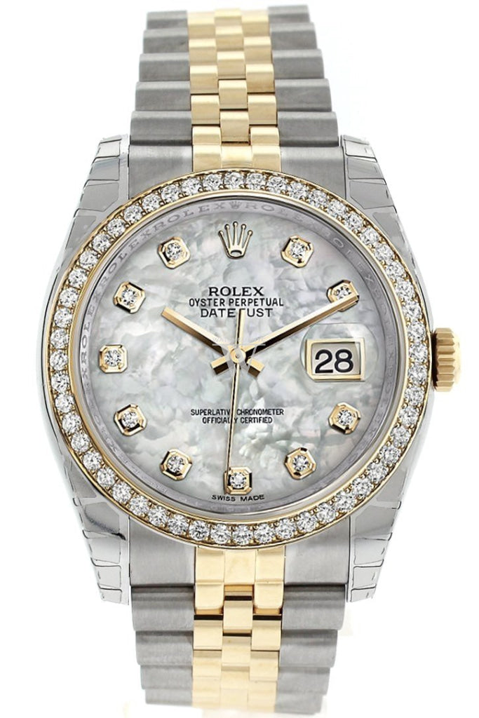 ROLEX 116244 Datejust 36 Mother of Pearl Diamonds Dial Diamond Ladies Jubilee watch WatchGuyNYC
