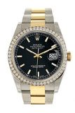 Rolex Datejust 36 Black Dial 18k White Gold Diamond Bezel Ladies Watch 116243