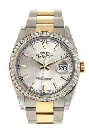 Rolex Datejust 36 Silver Dial 18K White Gold Diamond Bezel Ladies Watch 116243