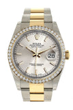 Rolex Datejust 36 Silver Dial 18k White Gold Diamond Bezel Ladies Watch 116243