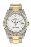 Rolex Datejust 36 White Roman Dial 18K Gold Diamond Bezel Ladies Watch 116243