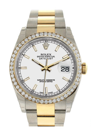 Rolex Datejust 36 White Dial 18K Gold Diamond Bezel Ladies Watch 116243