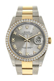 Rolex Datejust 36 Steel Roman Dial 18K White Gold Diamond Bezel Ladies Watch 116243