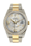 Rolex Datejust 36 Silver Floral Motif Dial 18K White Gold Diamond Bezel Ladies Watch 116243