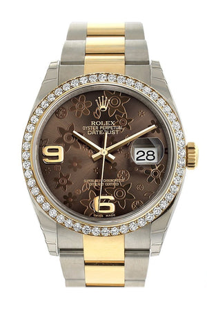 Rolex Datejust 36 Bronze Floral Motif Dial 18K White Gold Diamond Bezel Ladies Watch 116243