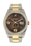 Rolex Datejust 36 Bronze Floral Motif Dial 18k White Gold Diamond Bezel Ladies Watch 116243