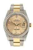 Rolex Datejust 36 Champagne Dial 18k Gold Diamond Bezel Ladies Watch 116243