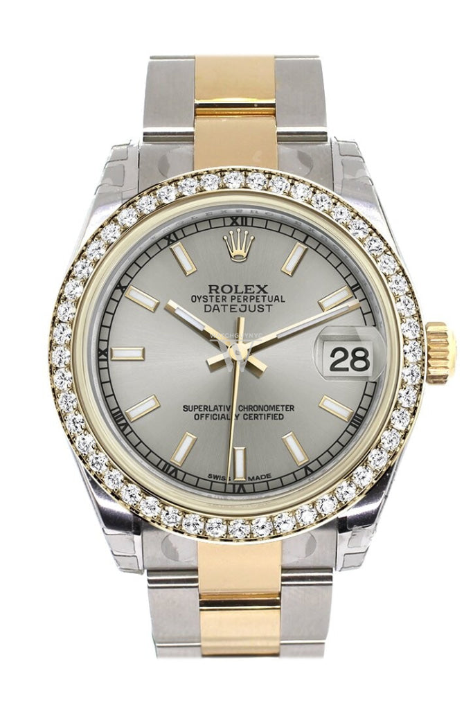 Rolex Datejust 31 Silver Dial Diamond Bezel Yellow Gold Two Tone Watch 178383