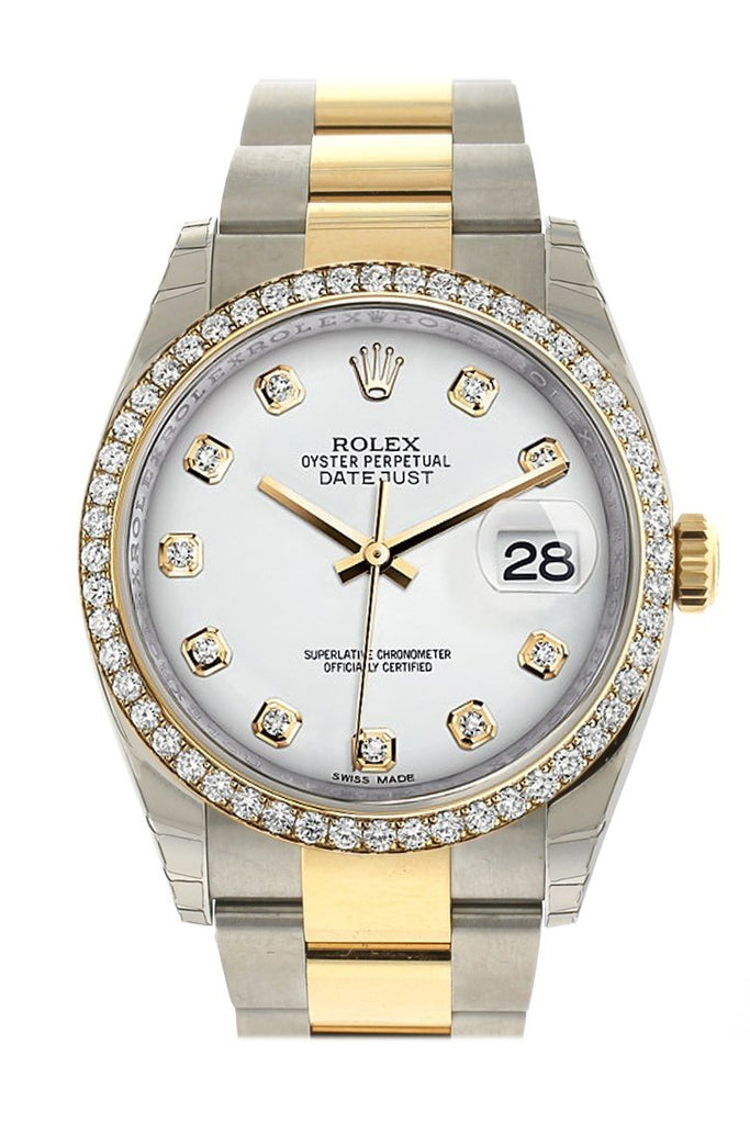 Rolex Datejust 36 White Set With Diamonds Dial 18K Gold Diamond Bezel Ladies Watch 116243