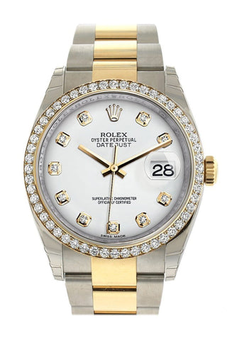 Rolex Datejust 36 White Set With Diamonds Dial 18K Gold Diamond Bezel Ladies Watch 116243