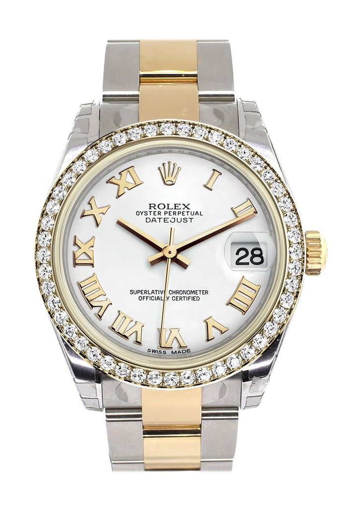 Rolex Datejust 31 White Roman Dial Diamond Bezel Yellow Gold Two Tone Watch 178383