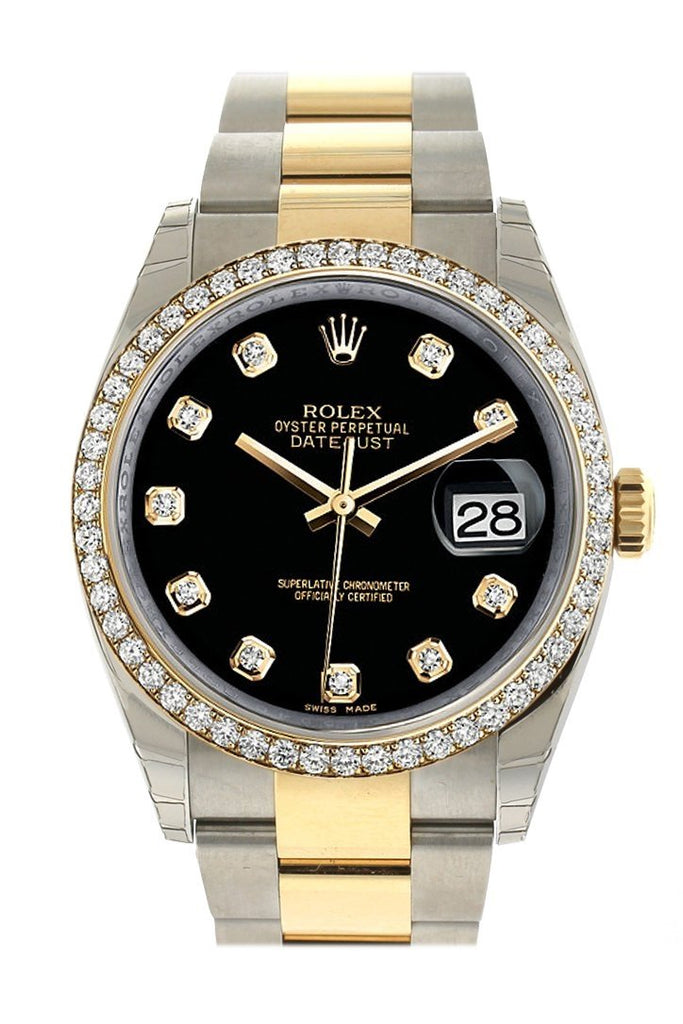 Rolex Datejust 36 Black Set With Diamonds Dial 18K White Gold Diamond Bezel Ladies Watch 116243