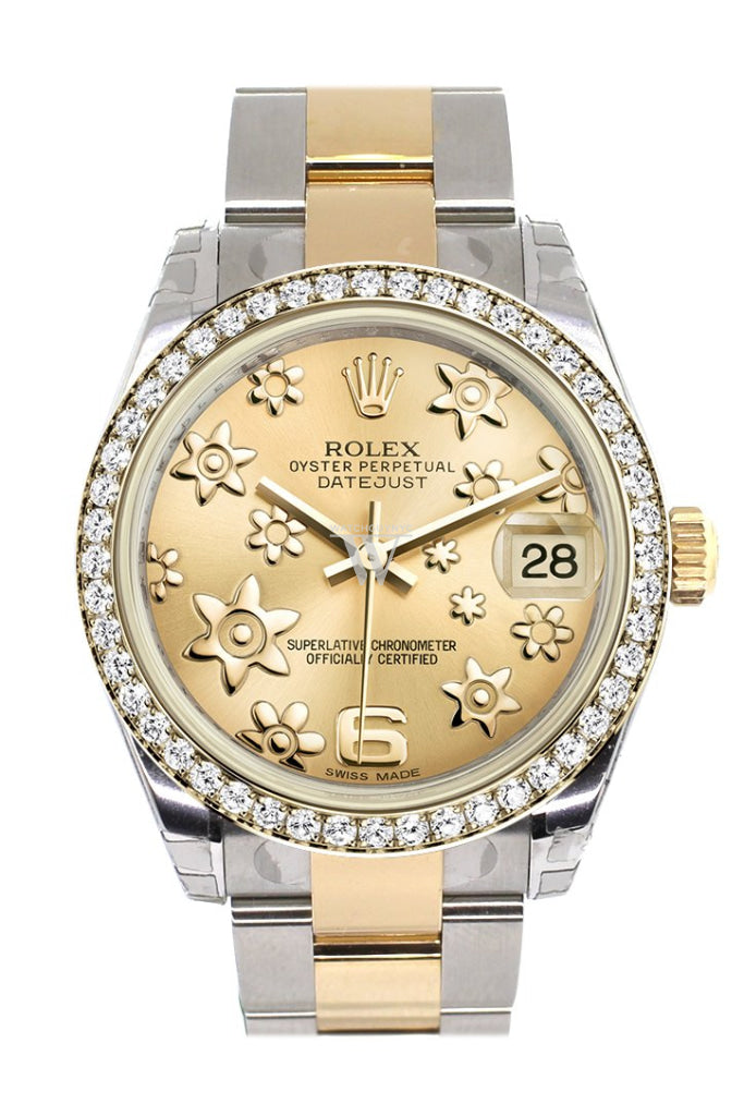 ROLEX 178383 Datejust 31 Champagne Dial Diamond Bezel 18k Yellow Gold ...