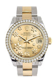 Rolex Datejust 31 Champagne raised floral motif Dial Diamond Bezel Yellow Gold Two Tone Watch 178383