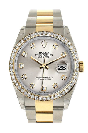 Rolex Datejust 36 Silver Set With Diamonds Dial 18K White Gold Diamond Bezel Ladies Watch 116243