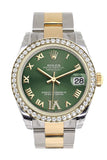Rolex Datejust 31 Olive Greenlarge Vi Diamonds Dial Diamond Bezel Yellow Gold Two Tone Watch 178383