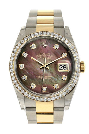 Rolex Datejust 36 Black Mother-Of-Pearl Set With Diamonds Dial 18K White Gold Diamond Bezel Ladies