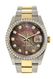 Rolex Datejust 36 Black mother-of-pearl set with diamonds Dial 18k White Gold Diamond Bezel Ladies Watch 116243