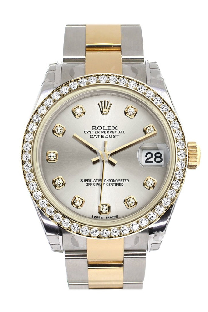 Rolex Datejust 31 Silver Diamond Dial Bezel Yellow Gold Two Tone Watch 178383