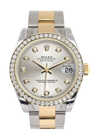Rolex Datejust 31 Silver Diamond Dial Bezel Yellow Gold Two Tone Watch 178383