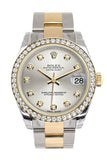 Rolex Datejust 31 Silver Diamond Dial Diamond Bezel Yellow Gold Two Tone Watch 178383