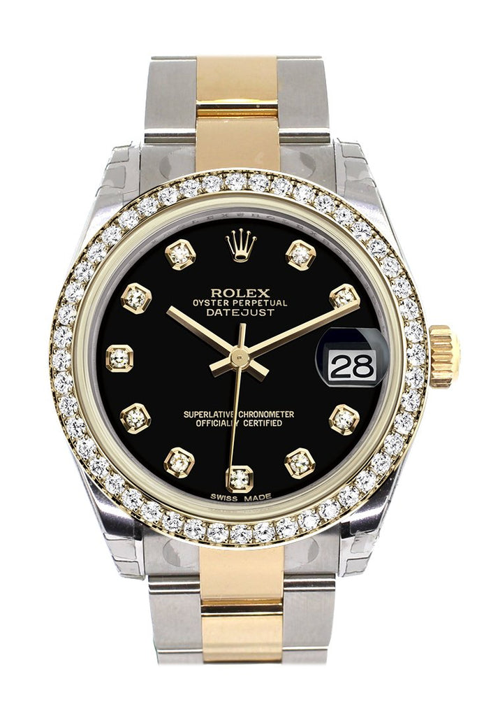 Rolex Datejust 31 Black Diamond Dial Bezel Yellow Gold Two Tone Watch 178383