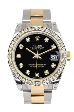 Rolex Datejust 31 Black Diamond Dial Bezel Yellow Gold Two Tone Watch 178383