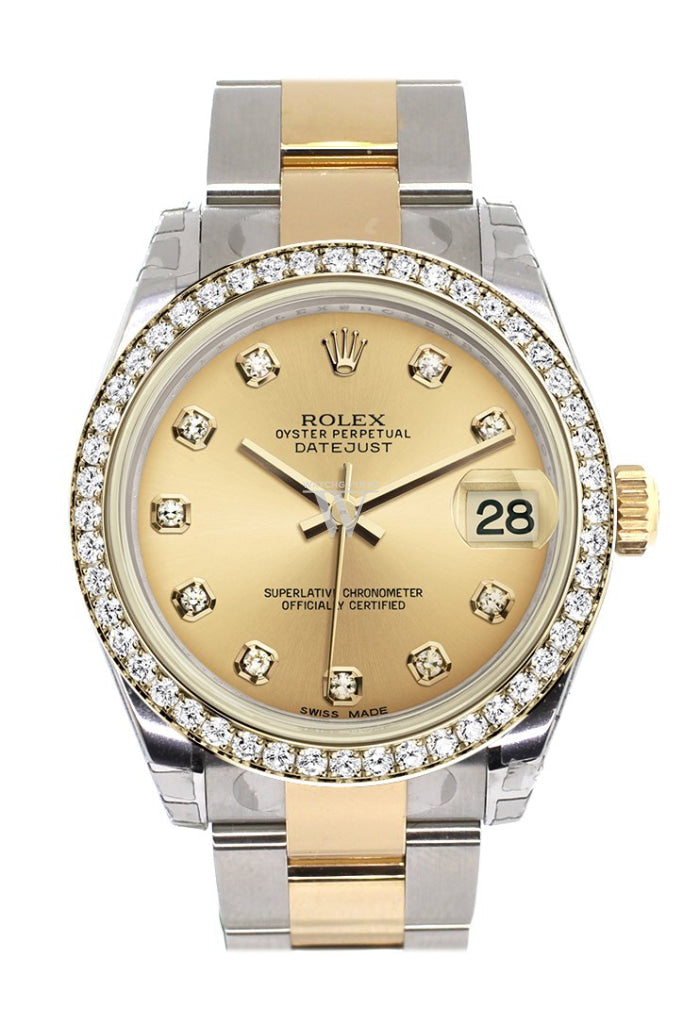 ROLEX 178383 Datejust 31 Champagne Diamond Dial Diamond Bezel 18k ...