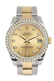 Rolex Datejust 31 Champagne Diamond Dial Bezel Yellow Gold Two Tone Watch 178383