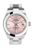 Rolex Datejust 28 Pink Dial Stainless Steel Ladies Watch 279160