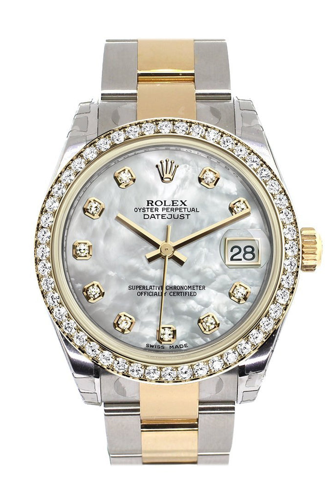 Rolex Datejust 31 White Mother-Of-Pearl Diamond Dial Bezel Yellow Gold Two Tone Watch 178383