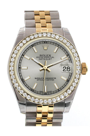 Rolex Datejust 31 Silver Dial Diamond Bezel Jubilee Yellow Gold Two Tone Watch 178383