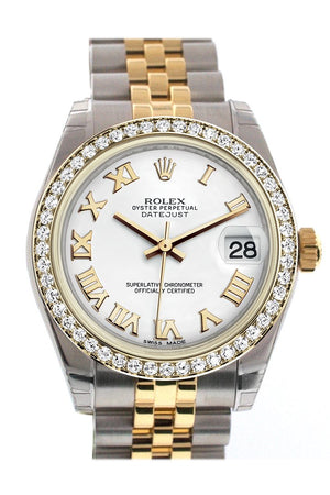 Rolex Datejust 31 White Roman Dial Diamond Bezel Jubilee Yellow Gold Two Tone Watch 178383