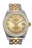 Rolex Datejust 31 Champagne Roman Dial Diamond Bezel Jubilee Yellow Gold Two Tone Watch 178383
