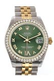 Rolex Datejust 31 Olive Green Large VI Diamonds Dial Diamond Bezel Jubilee Yellow Gold Two Tone Watch 178383