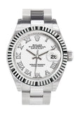 Rolex Datejust 28 White Roman Dial Fluted Bezel Steel Ladies Watch 279174