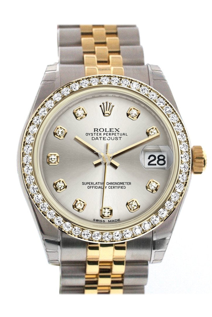 ROLEX 178383 Datejust 31 Silver Diamond Dial Diamond Bezel 18k Yellow ...
