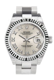Rolex Datejust 28 Silver Roman Dial Fluted Bezel Steel Ladies Watch 279174