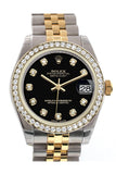 Rolex Datejust 31 Black Diamond Dial Bezel Jubilee Yellow Gold Two Tone Watch 178383