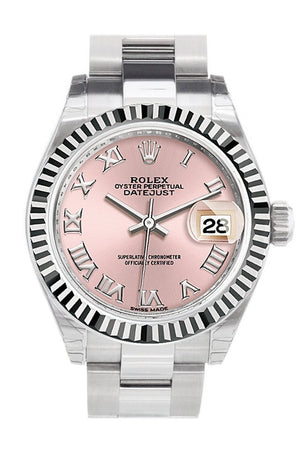 Rolex Datejust 28 Pink Roman Dial Fluted Bezel Steel Ladies Watch 279174