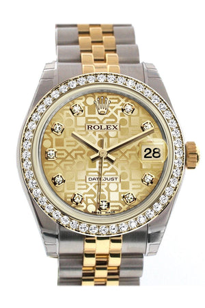 Rolex Datejust 31 Champagne Jubilee Design Diamond Dial Bezel Yellow Gold Two Tone Watch 178383