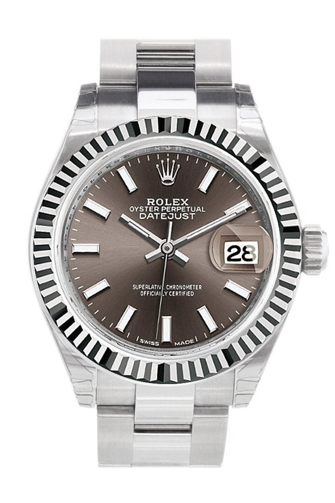 Rolex Datejust 28 Dark Grey Dial Fluted Bezel Steel Ladies Watch 279174