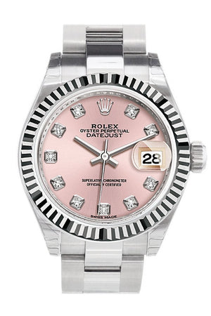 Rolex Datejust 28 Pink Diamonds Dial Fluted Bezel Steel Ladies Watch 279174