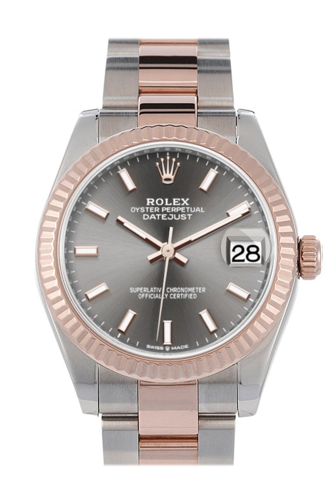 Rolex Datejust 31 Dark Rhodium Dial Fluted Bezel 18K Everose Gold Two Tone Watch 278271