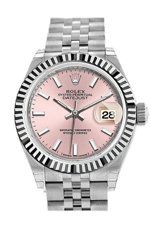 Rolex Datejust 28 Pink Dial Fluted Bezel Steel Jubilee Ladies Watch 279174