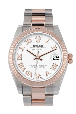 Rolex Datejust 31 White Roman Dial Fluted Bezel 18K Everose Gold Two Tone Watch 278271
