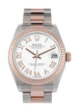 Rolex Datejust 31 White Roman Dial Fluted Bezel 18K Everose Gold Two Tone Watch 278271
