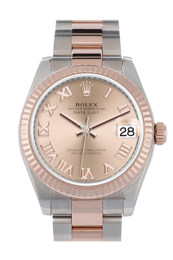 Rolex Datejust 31 Rose Roman Dial Fluted Bezel 18K Everose Gold Two Tone Watch 278271
