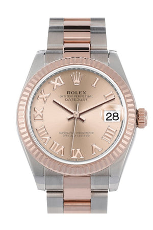 Rolex Datejust 31 Rose Roman Dial Fluted Bezel 18K Everose Gold Two Tone Watch 278271