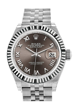 Rolex Datejust 28 Dark Grey Roman Dial Fluted Bezel Steel Jubilee Ladies Watch 279174